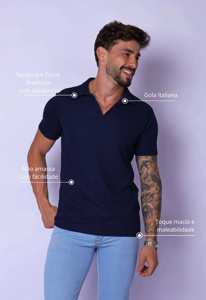 Camisa Polo Italiana Tricot Azul Marinho