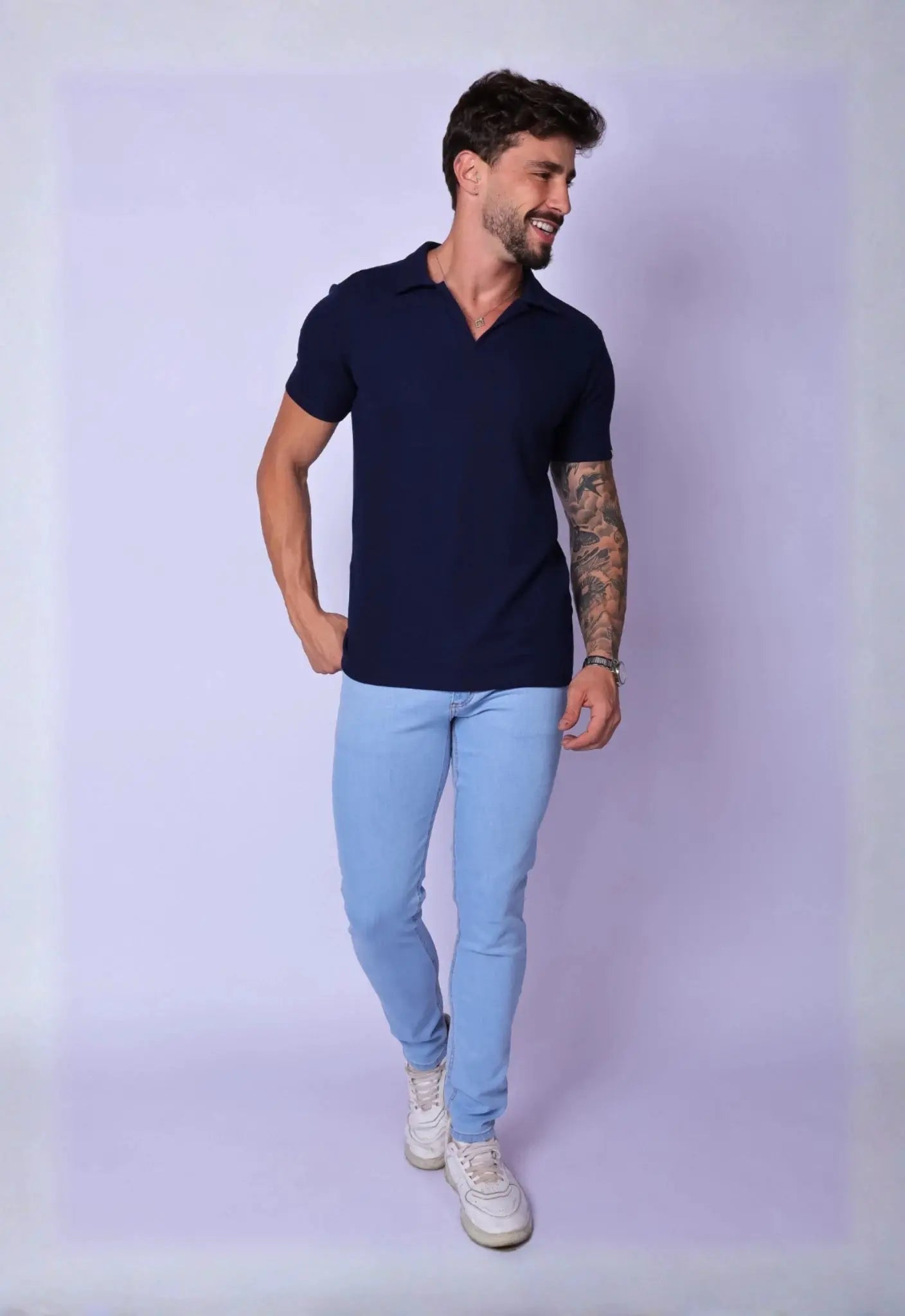 Camisa Polo Italiana Tricot Azul Marinho