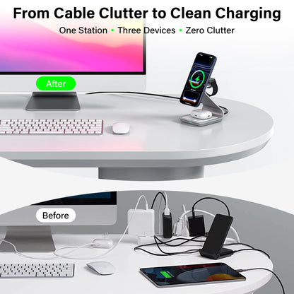 Carregador Sem Fio Magnético 3 em 1 Bonola 30W – iPhone, Apple Watch e AirPods