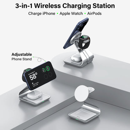 Carregador Sem Fio Magnético 3 em 1 Bonola 30W – iPhone, Apple Watch e AirPods
