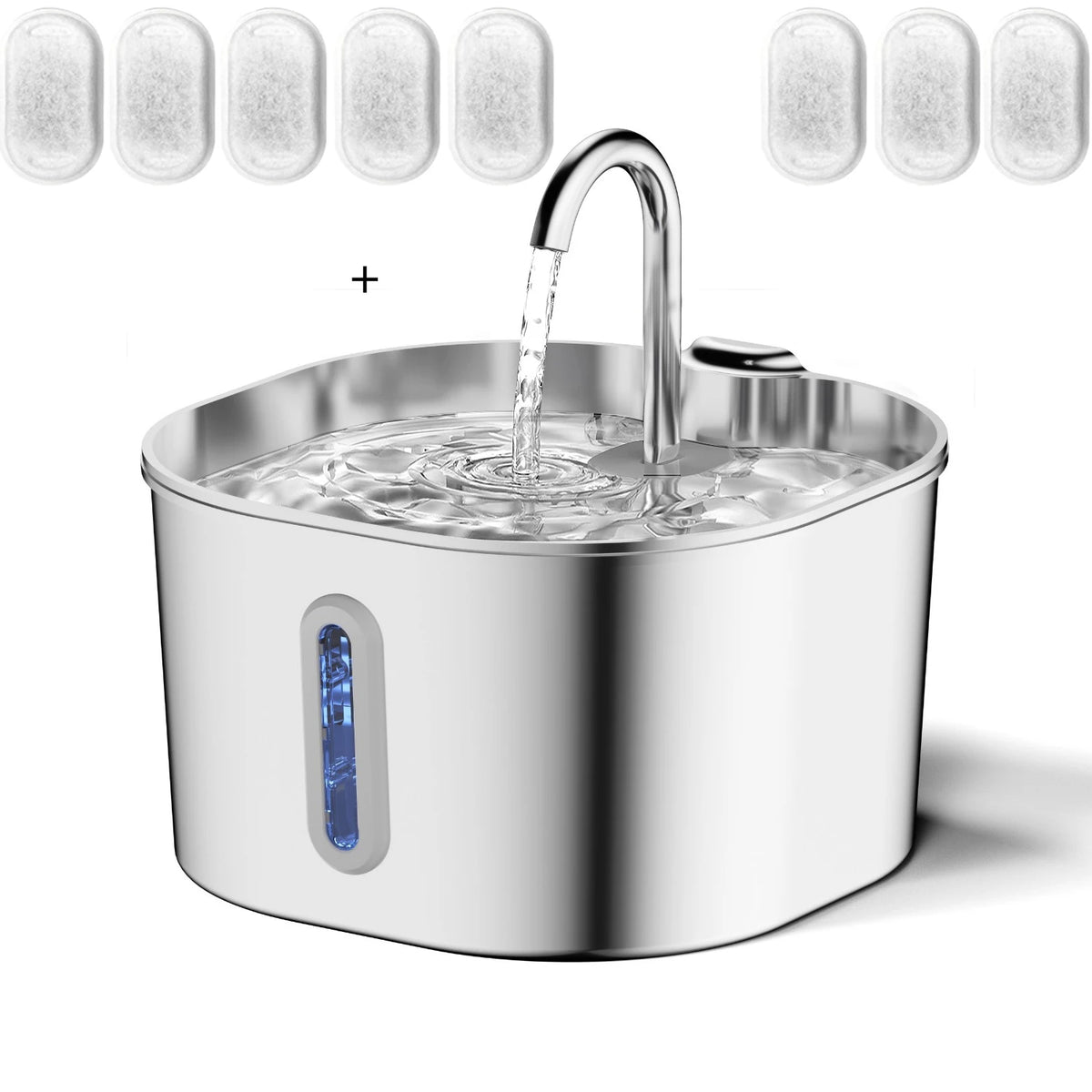Fonte de Água para Gatos e Cães em Aço Inoxidável 2.2L com Filtro – Bebedouro Silencioso