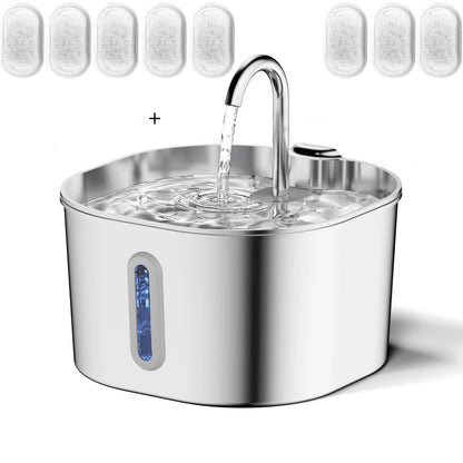 Fonte de Água para Gatos e Cães em Aço Inoxidável 2.2L com Filtro – Bebedouro Silencioso