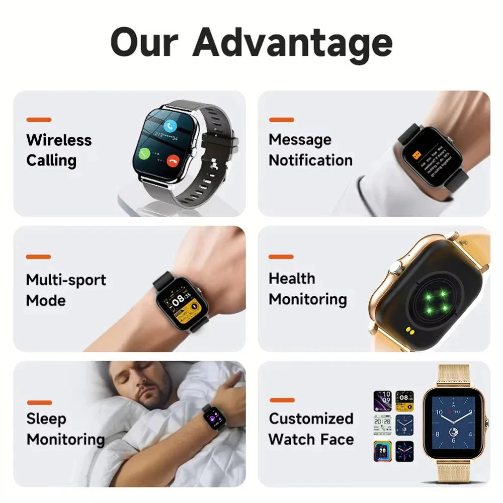 Smartwatch LAXASFIT 2025 – Relógio Inteligente com Chamadas Bluetooth e Monitor Fitness