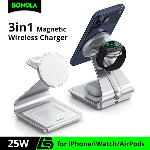 Carregador Sem Fio Magnético 3 em 1 Bonola 30W – iPhone, Apple Watch e AirPods