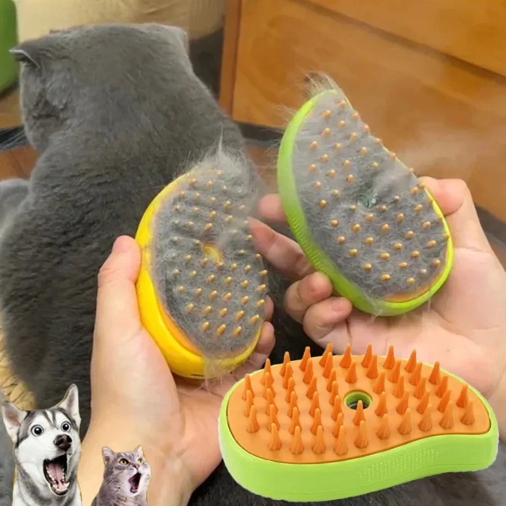 Escova a Vapor para Cães e Gatos 3 em 1 – Massageadora com Pulverizador