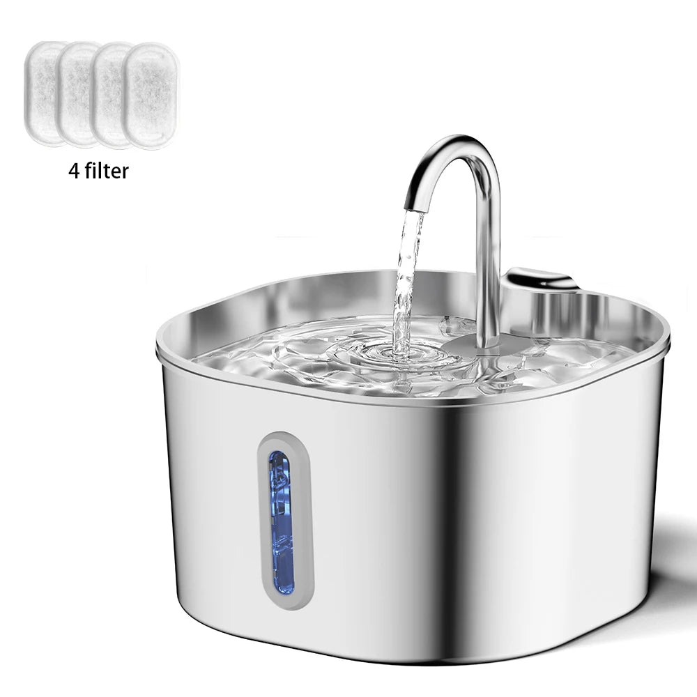 Fonte de Água para Gatos e Cães em Aço Inoxidável 2.2L com Filtro – Bebedouro Silencioso