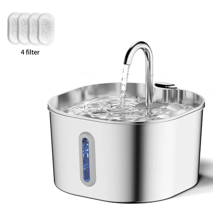 Fonte de Água para Gatos e Cães em Aço Inoxidável 2.2L com Filtro – Bebedouro Silencioso