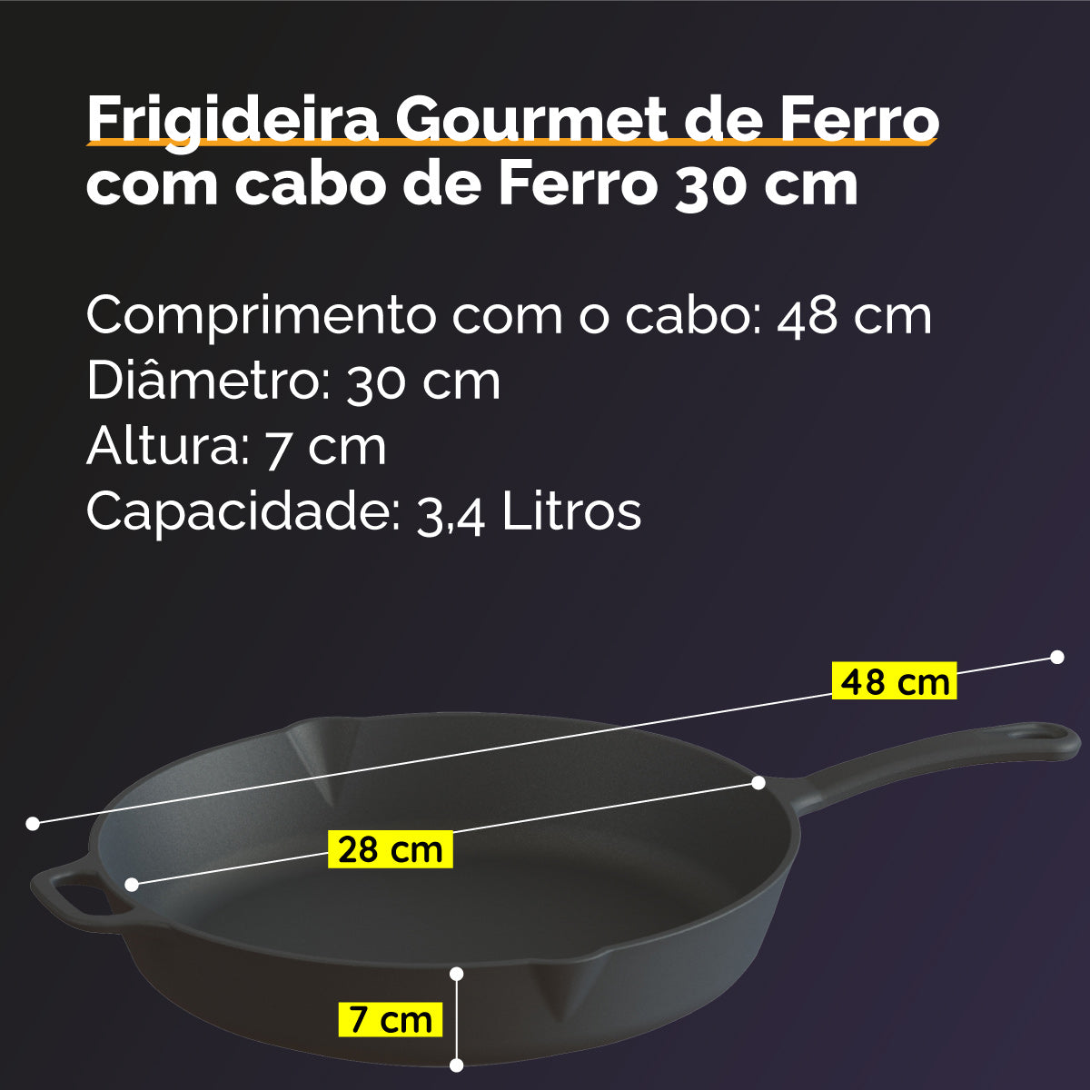 Frigideira de Ferro Fundido Cabo de Ferro 30 Cm (frigideira de ferro grande) - Libaneza